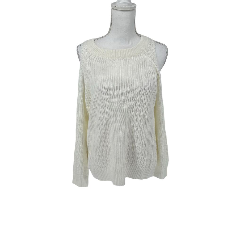 NWOT Olivaceous White Rib Knit Cold Shoulder Lightweight Sweater Small